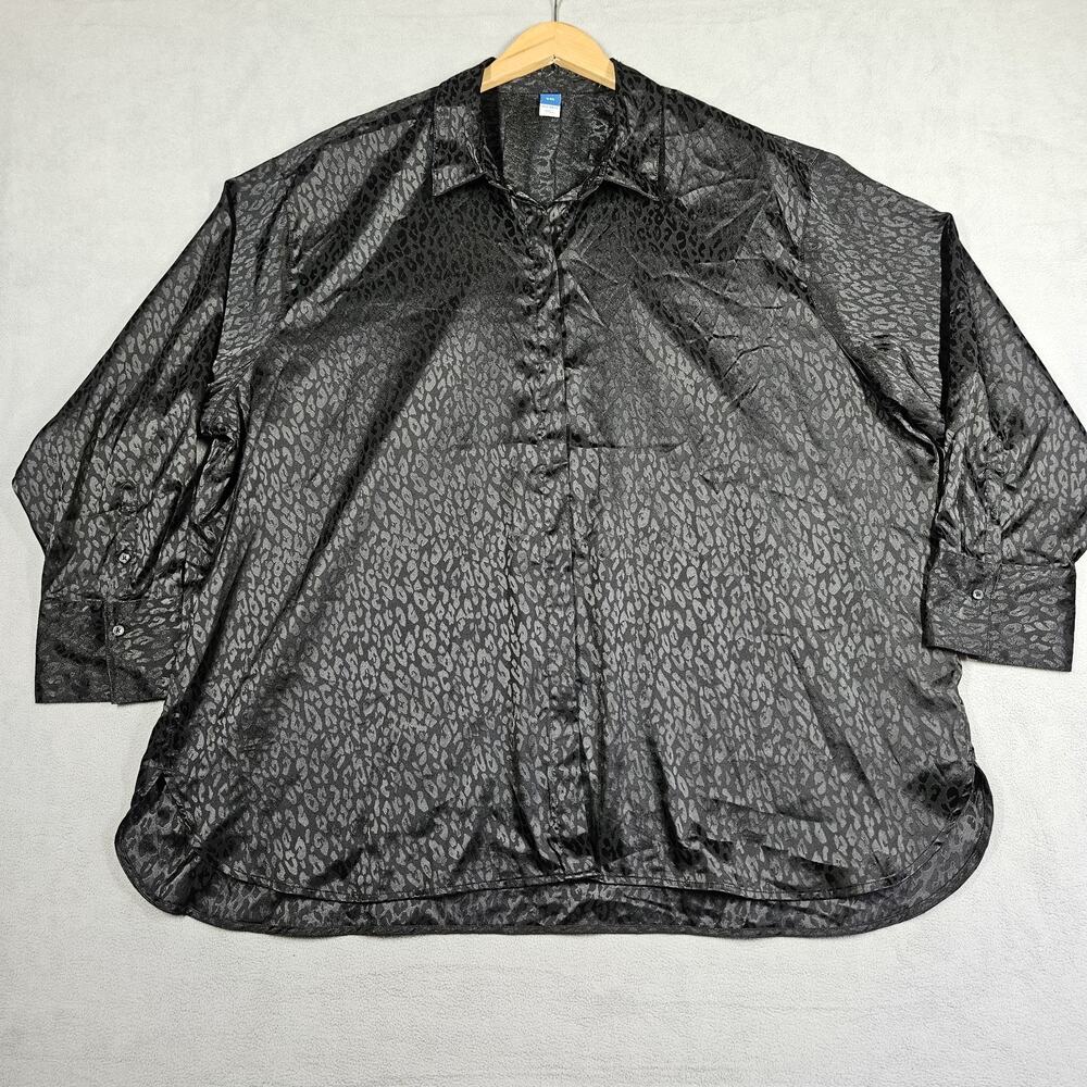 Old Navy Blouse Women XXL Animal Print Button Down Shirt Career Goth Tunic Satin